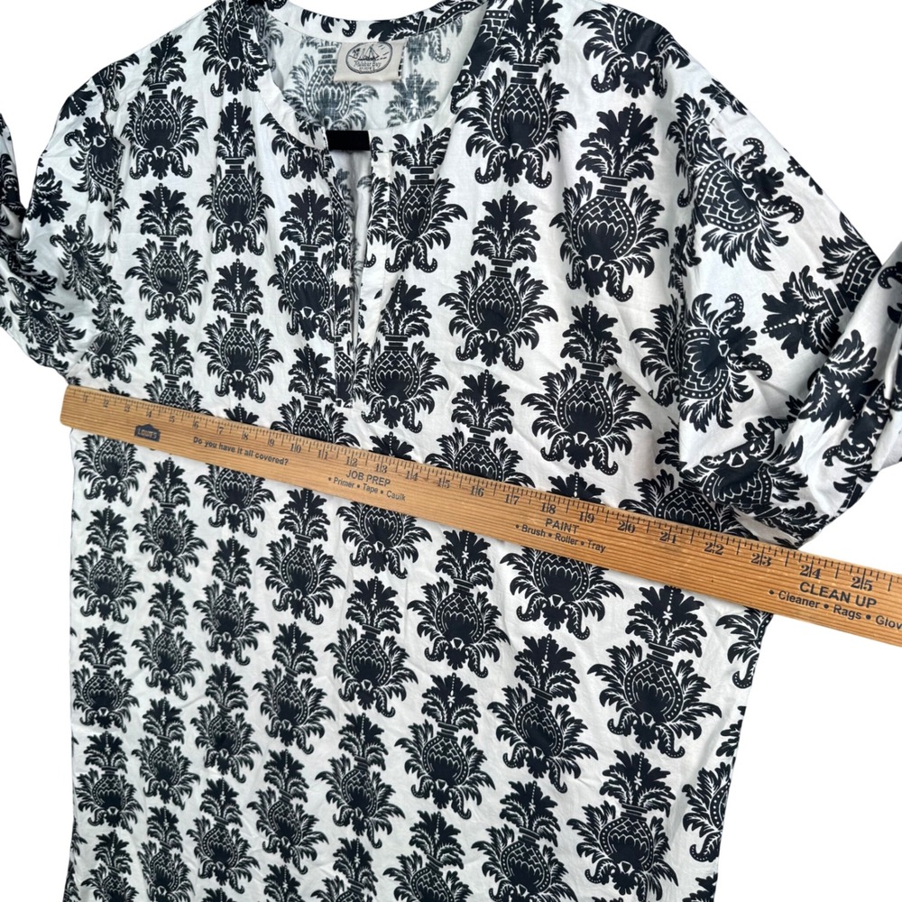 Malabar Bay Pineapple Block Print Womens Tunic L Black White Cotton Boho Resort - Picture 5 of 8